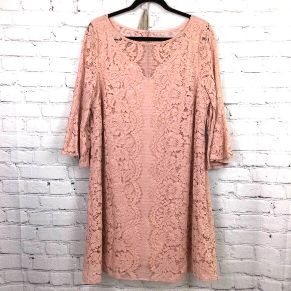 Lane Bryant Women's Romantic Feminine Lace Flounce Sleeve Pink Dress Size 14P - Picture 14 of 14